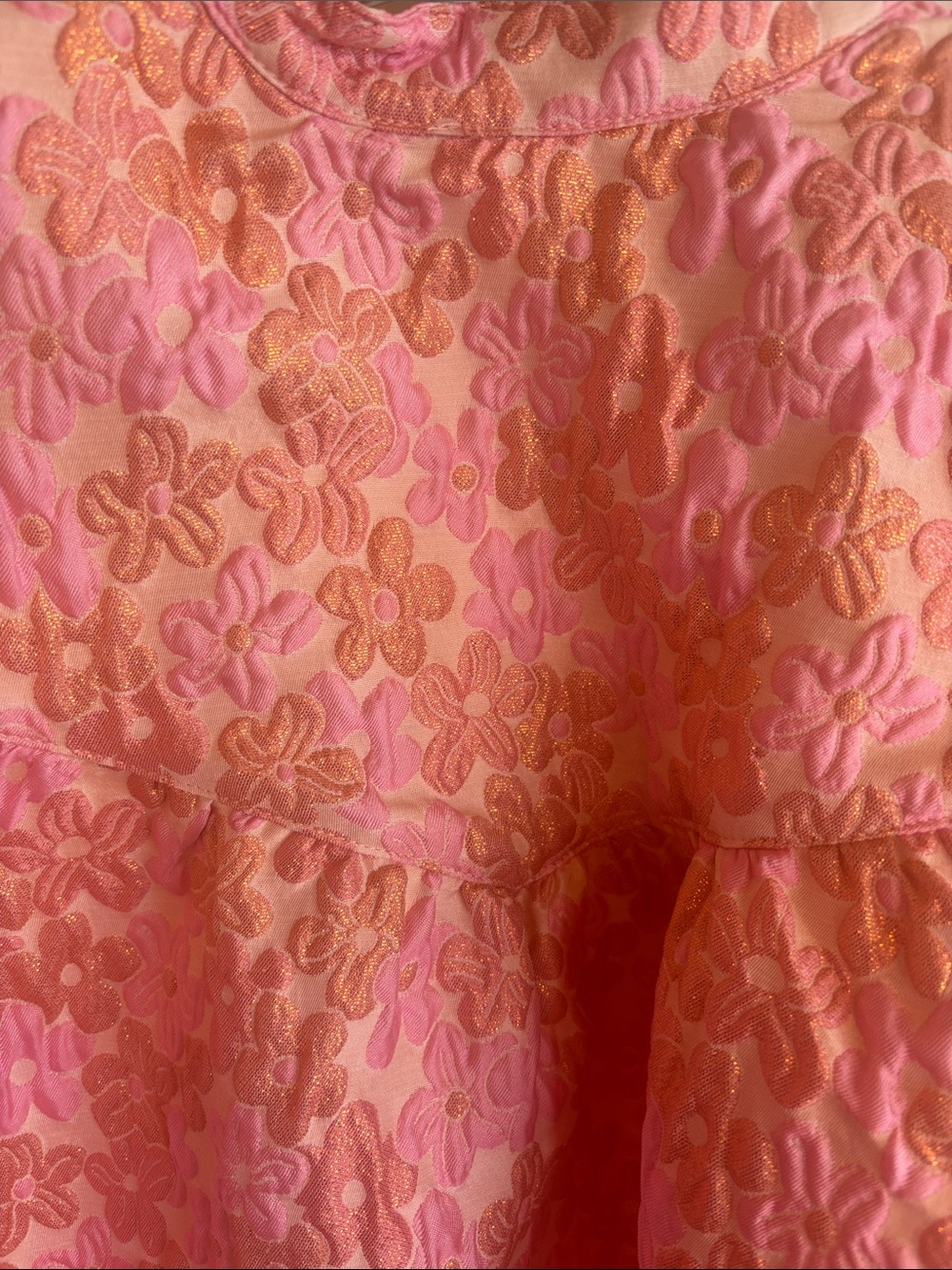 THML Anthropologie Metallic Pink Floral Puff Sleeve Blouse Size Small NWT - Picture 2 of 5